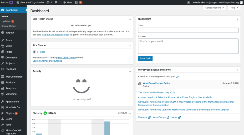 wordpress dashboard dashboard